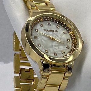 Rocawear Lady's Gold Toned Watch Rhinestone Numbers Quartz Analog Stainless
